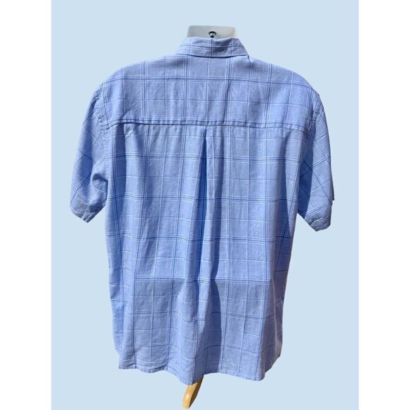 GRAYSON READE MENS SHORT SLEEVE BLUE PLAID LINEN BLEND BUTTON DOWN SHIRT MEDIUM - Picture 4 of 10